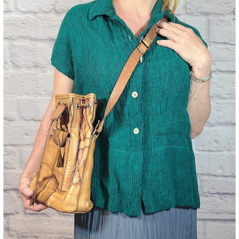 Rustic Leather Boho Crossbody Drawstring Bag/Purse - image 7